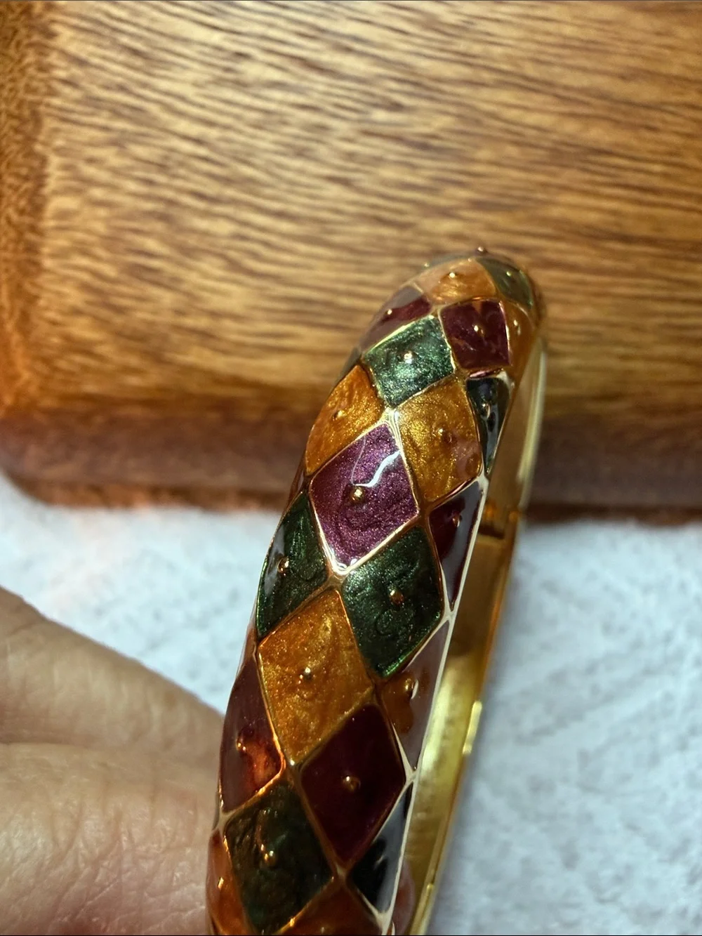Gold Tone Multicolor Enamel Harlequin Bangle Bracelet
